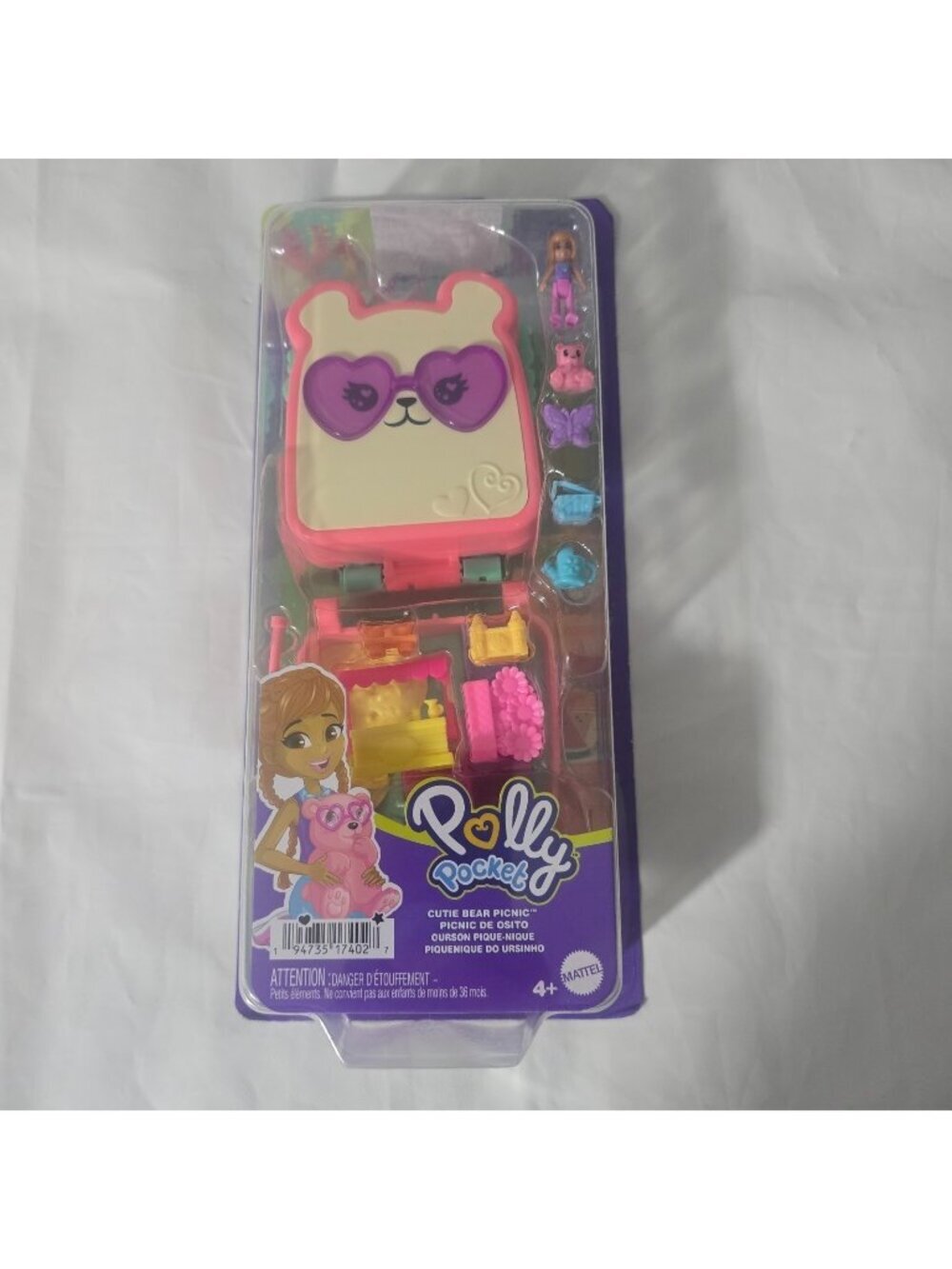 Mattel Polly Pocket Cutie Bear Picnic Mini Playset Kids Pet & Food Theme NEW